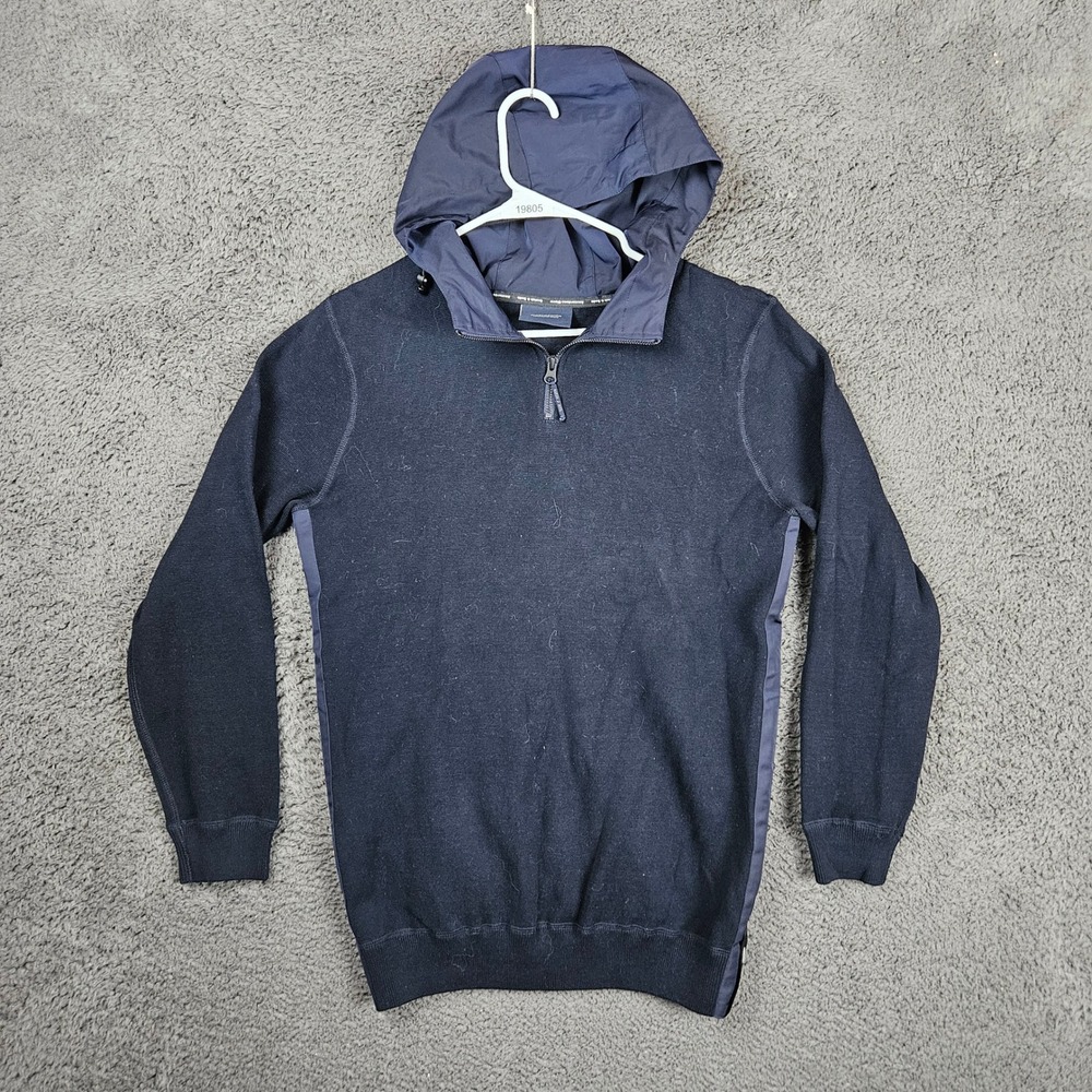 Scotch & Soda Amsterdams Blauw Mens Navy Blue Quarter Zip Hooded Sweater Size M